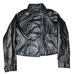 JOUJOU Women L Faux Leather Biker Jacket Textured Black